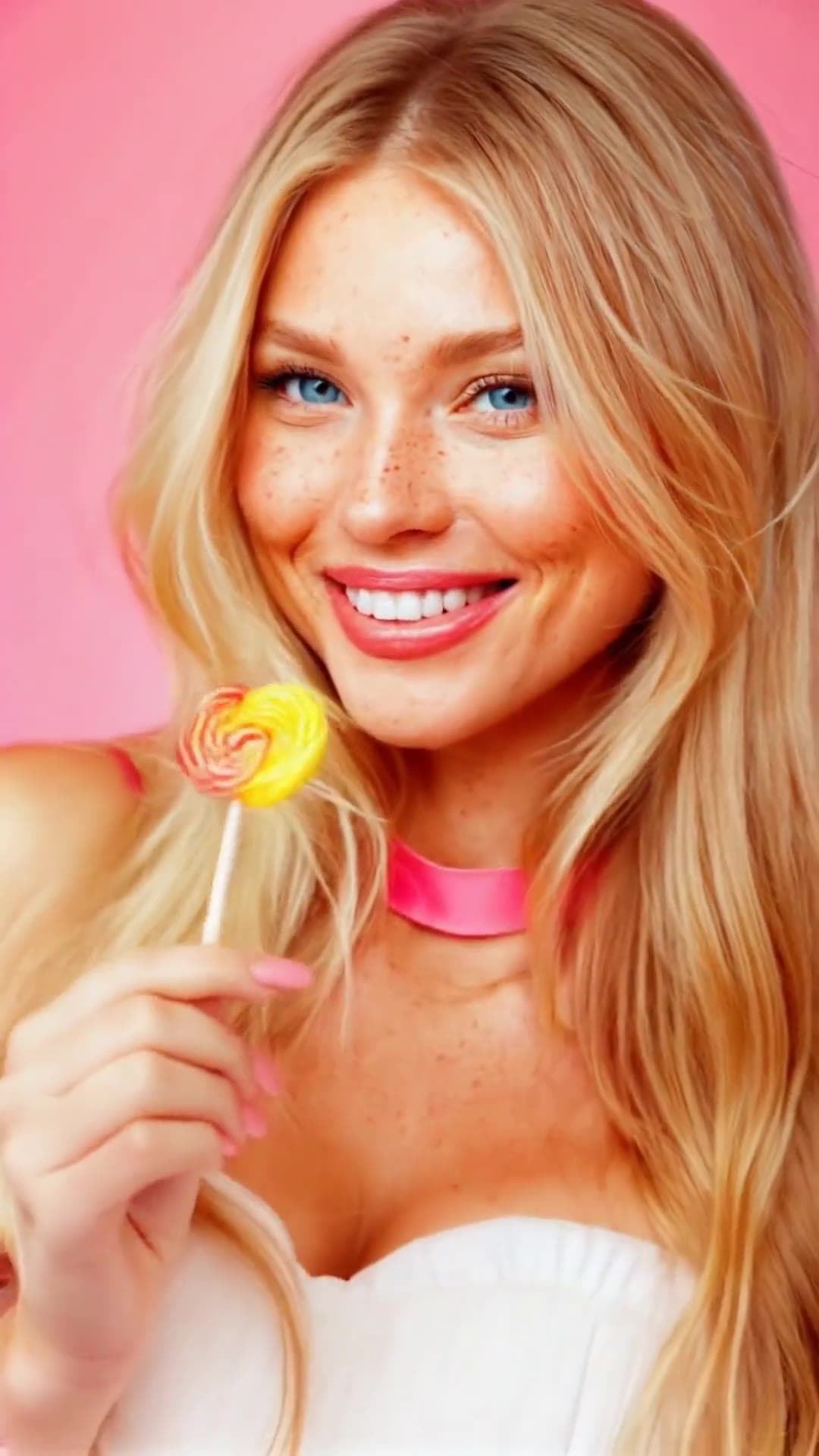 Lollipop close-up with pink choker