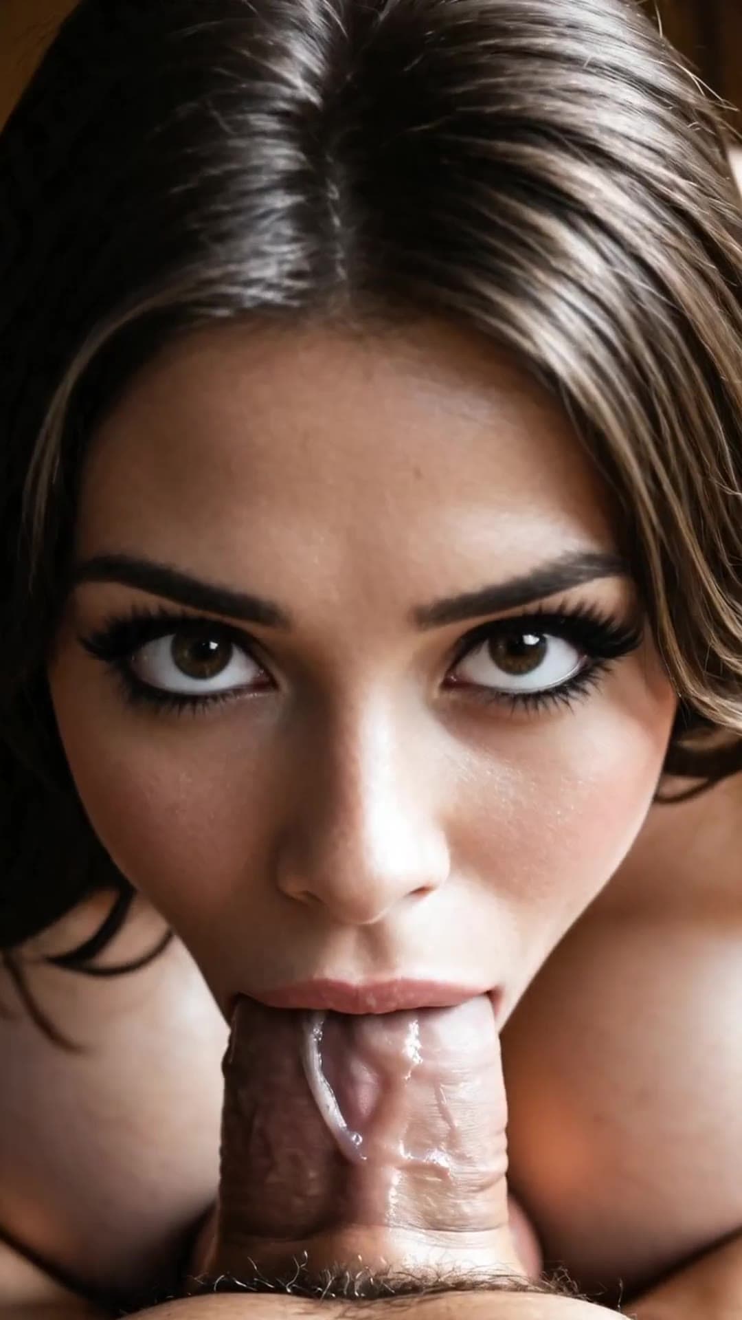 Young adult brunette POV blowjob close-up