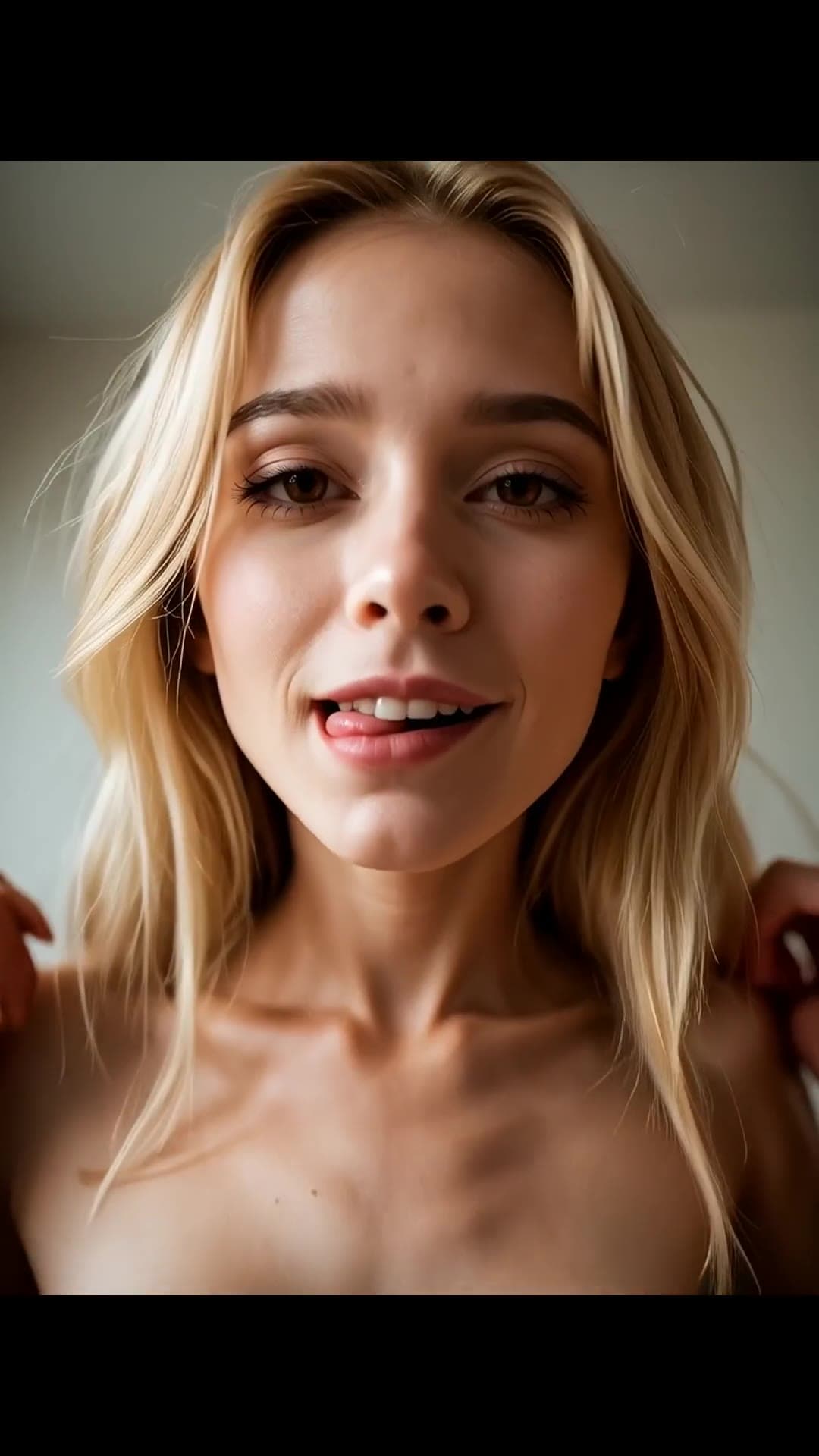 Small natural tits topless close-up
