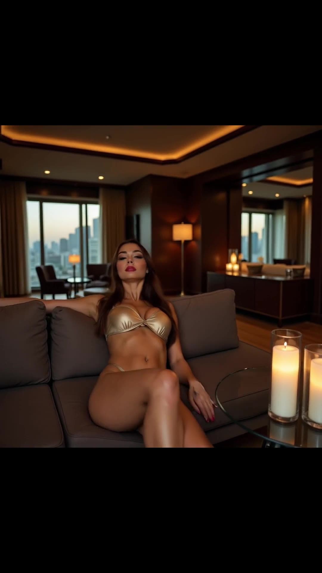 Curvy athletic body in gold bikini