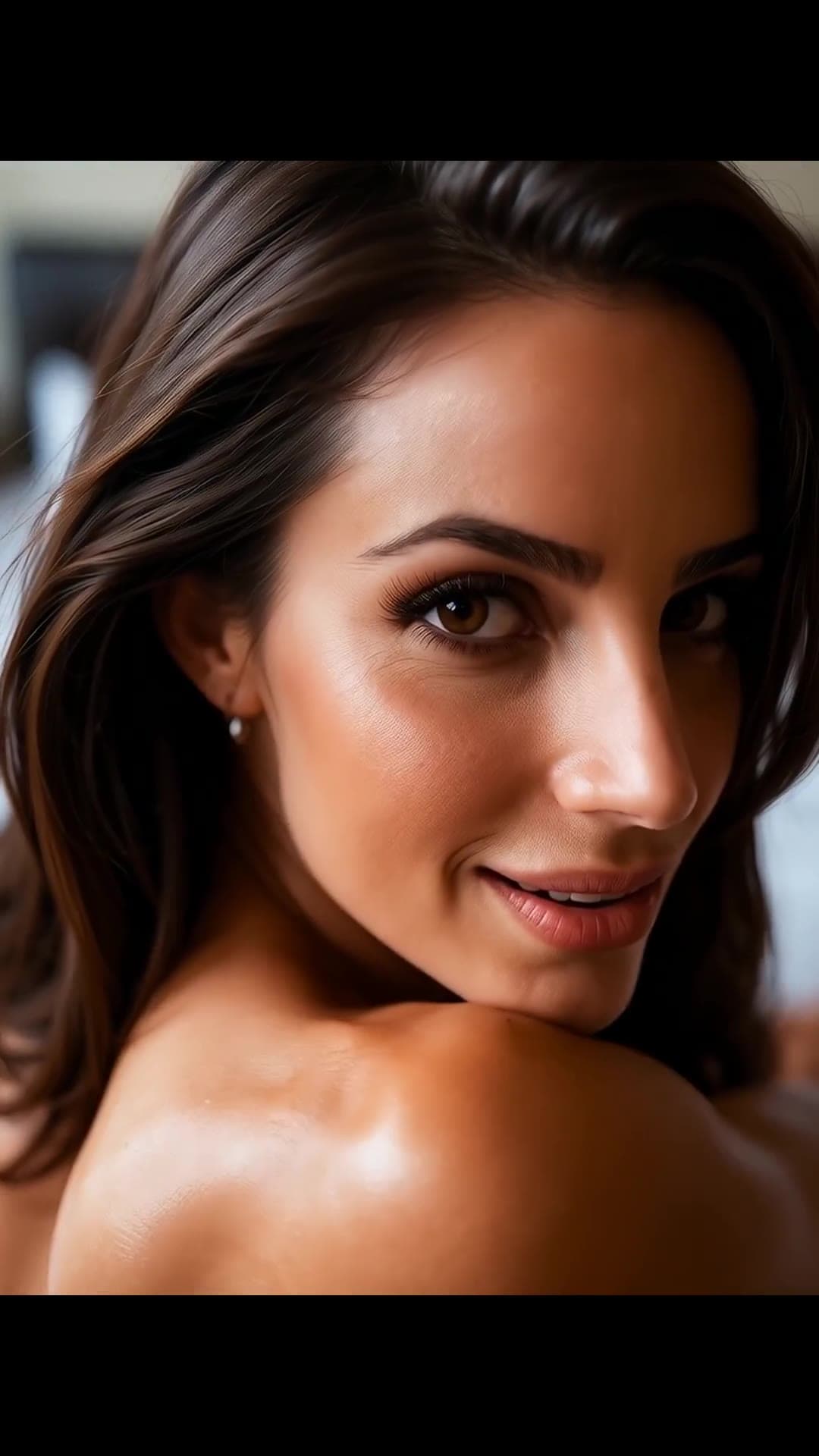 Oiled bare shoulders over the shoulder
