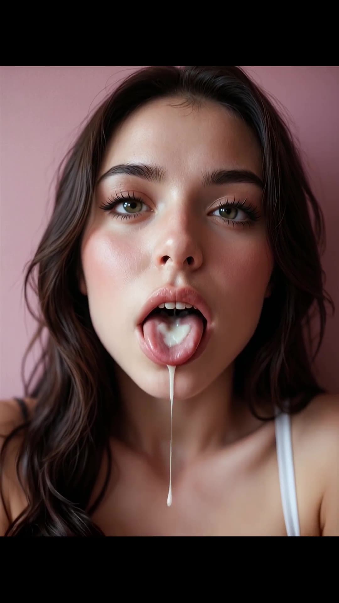 Cum dripping close-up against pink wall
