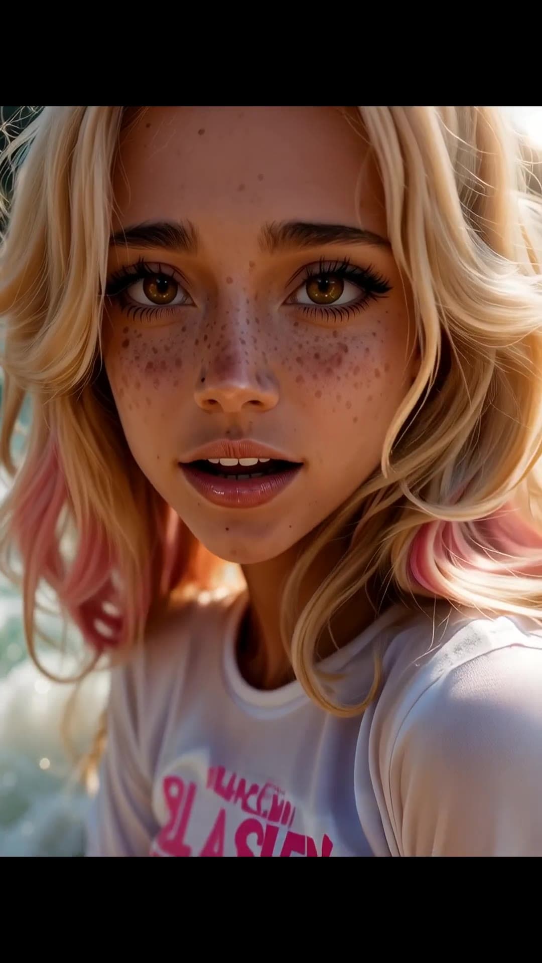 Young adult freckled selfie in daylight