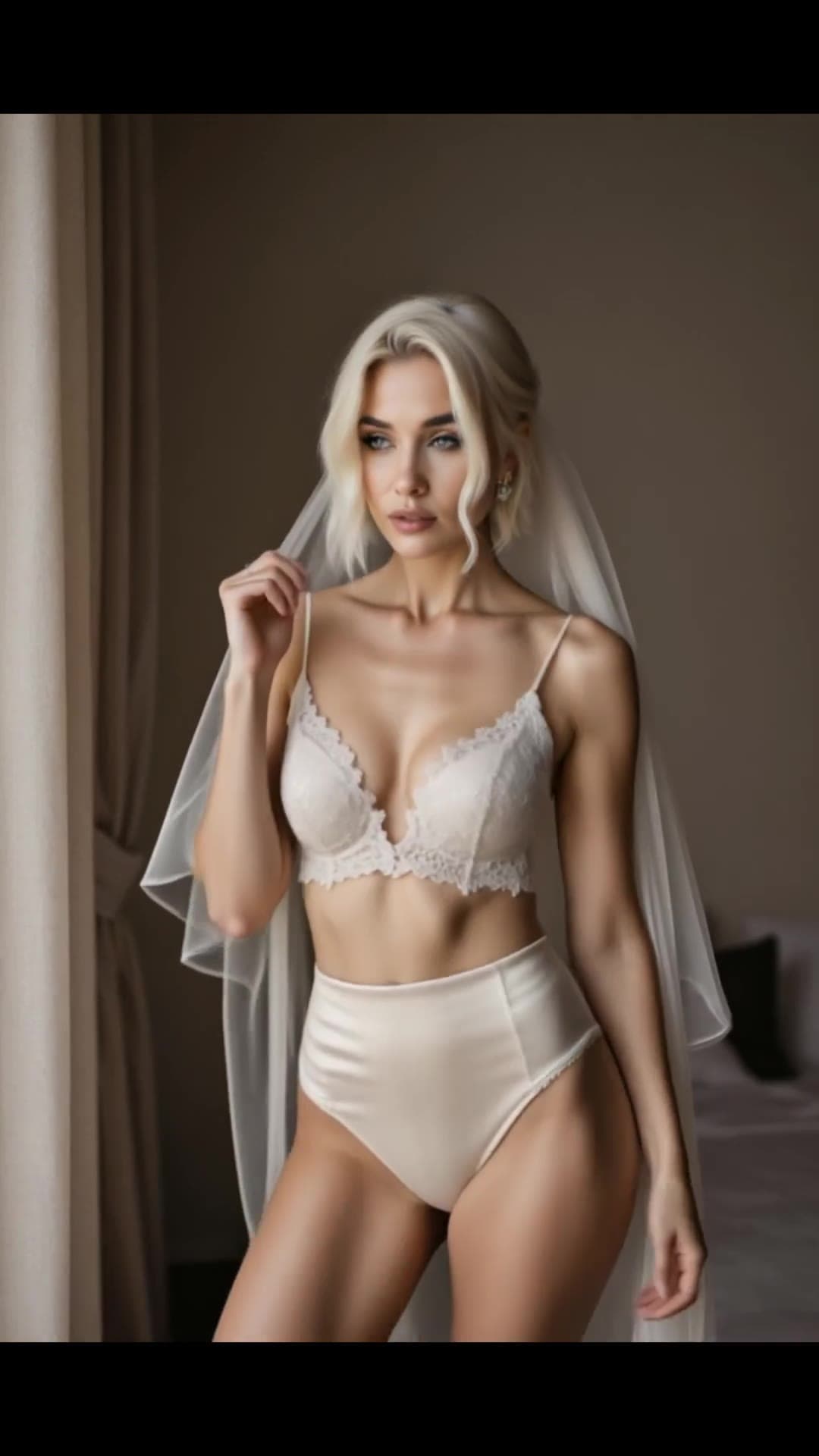 Sheer veil bedroom lingerie shot