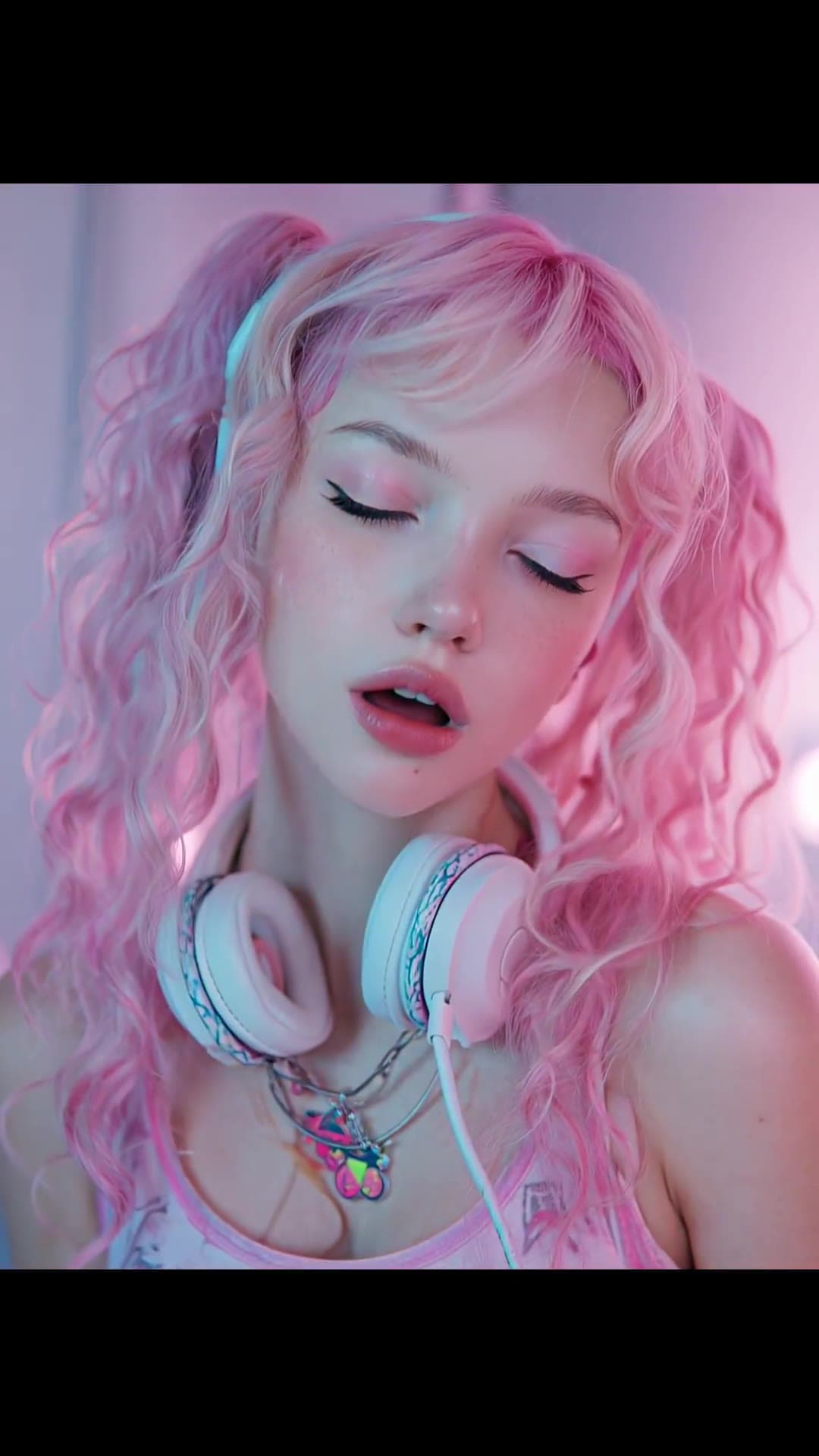 Pink and blue bedroom close up