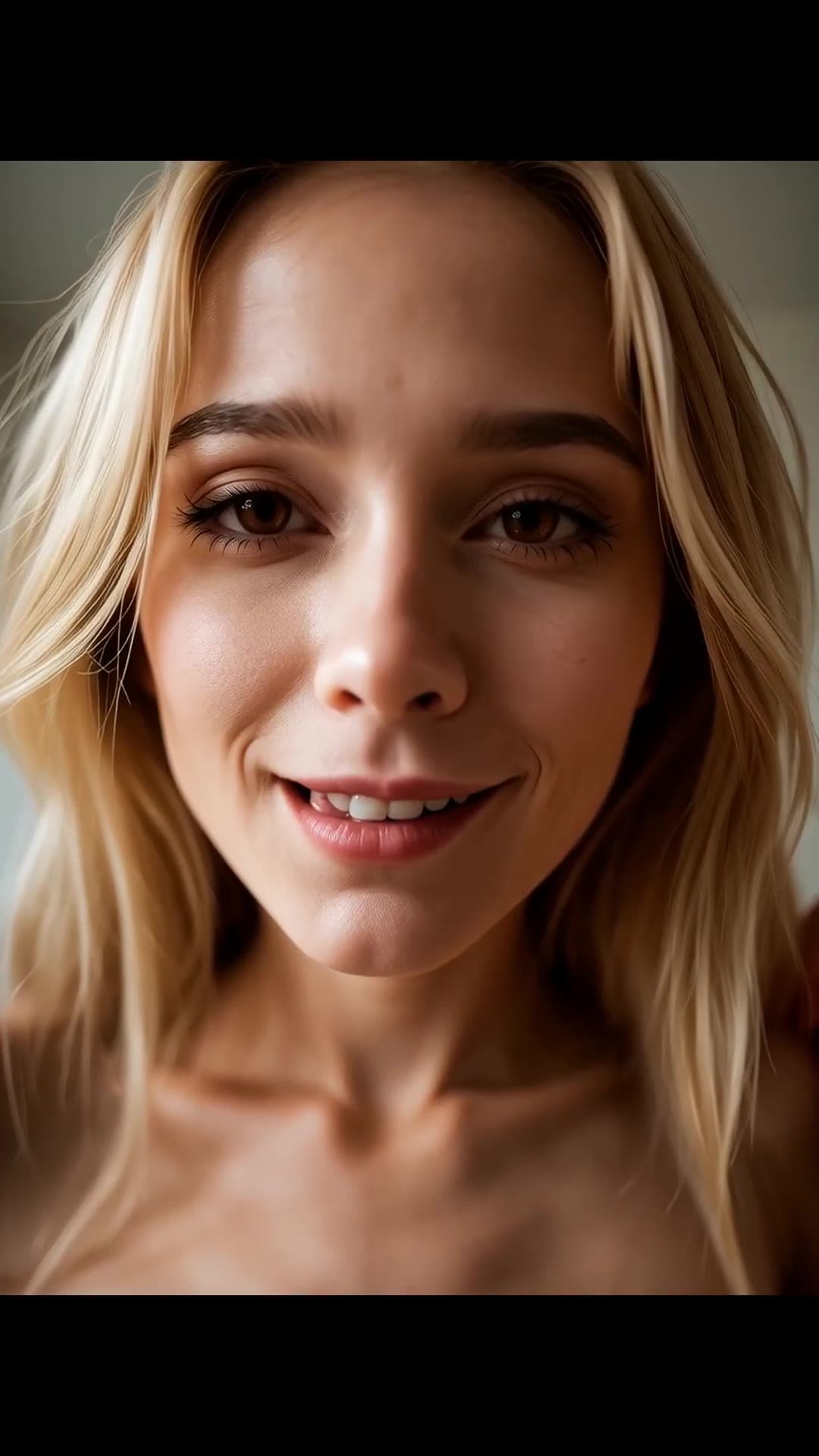 Blonde latina topless selfie close-up