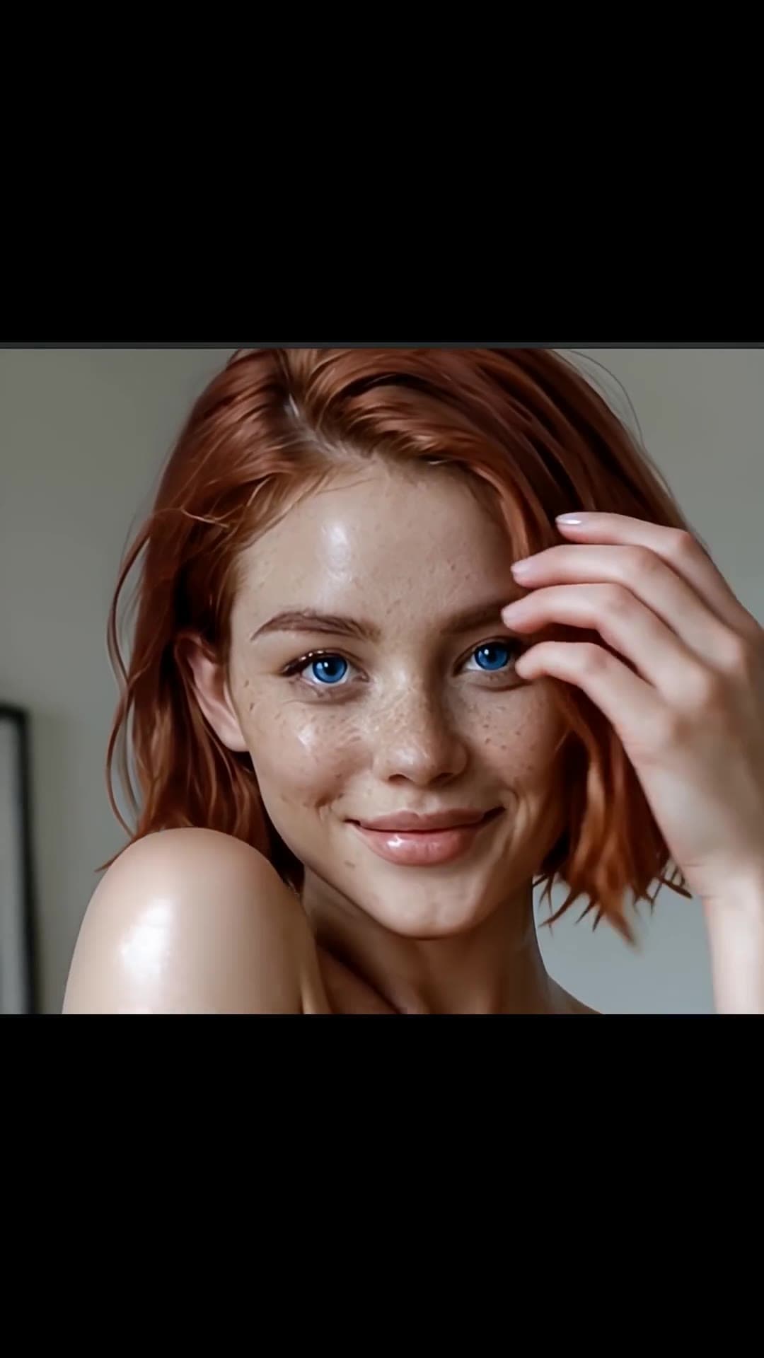 Redhead topless close-up portrait