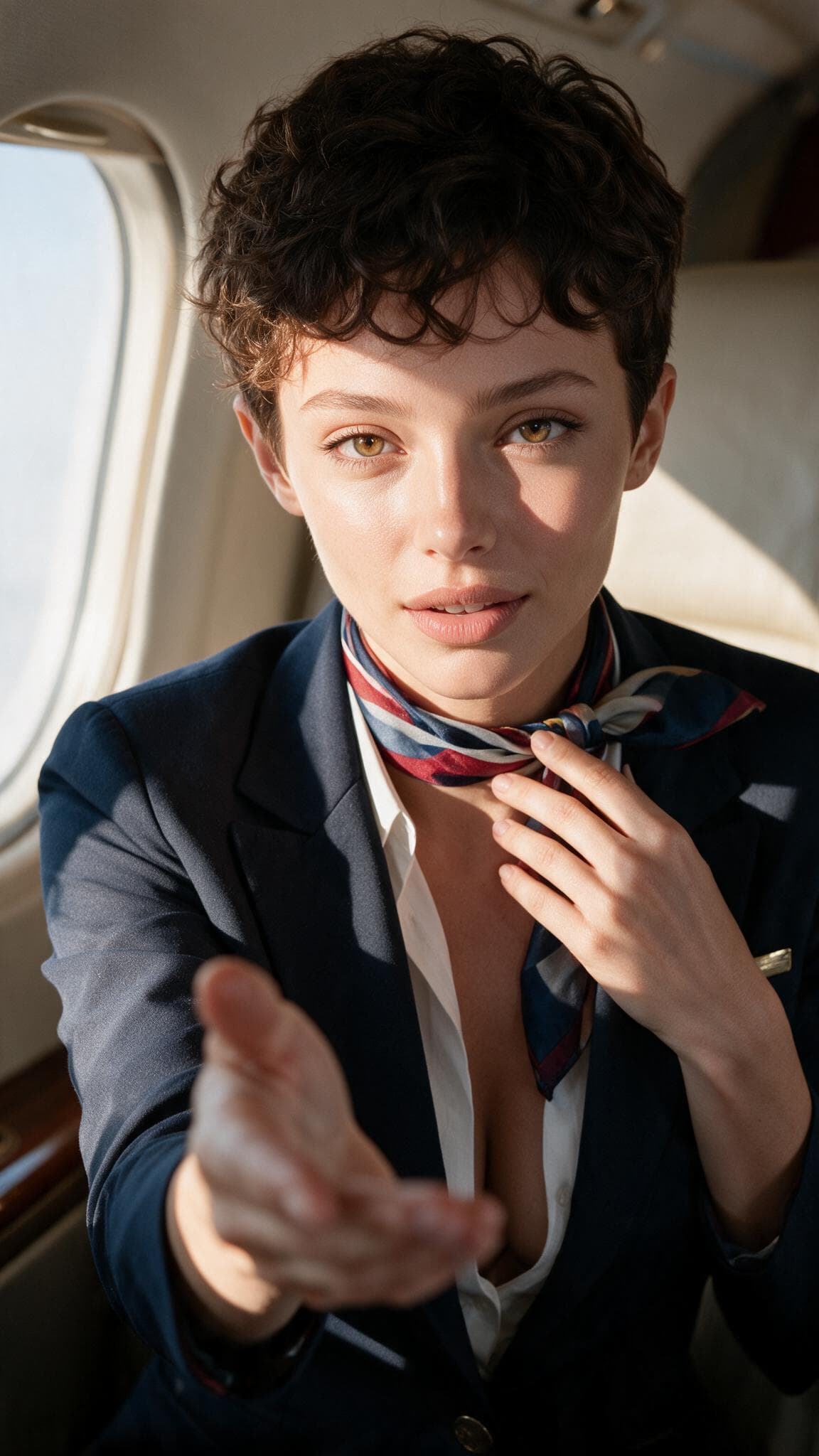 Uniform jacket open in private jet