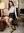 Slim brunette cleavage office desk