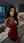 Red satin dress kitchen selfie