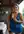Blonde pulls down blue lace dress
