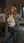 Blonde wavy hair kitchen denim pose