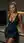 Curvy blonde in tight black dress