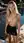 Topless blonde poolside latex skirt