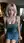 Platinum bob in blue dress