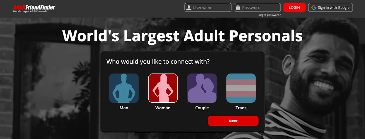 AdultFriendFinder homepage, checked October 2026
