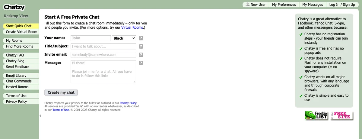 Chatzy homepage, October 2026