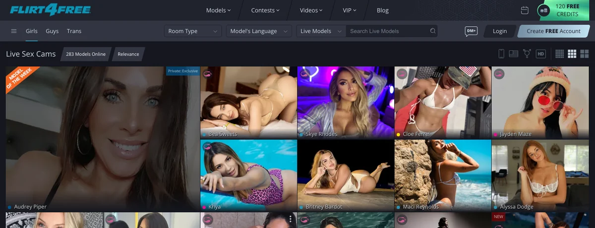 Flirt4Free homepage, checked October 2026