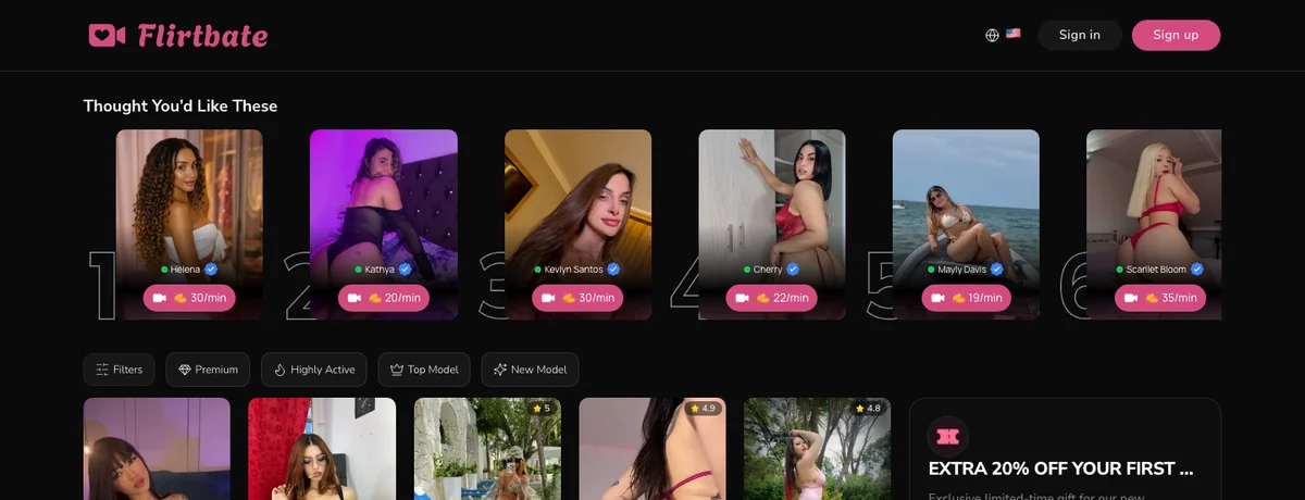Flirtbate homepage, checked October 2026