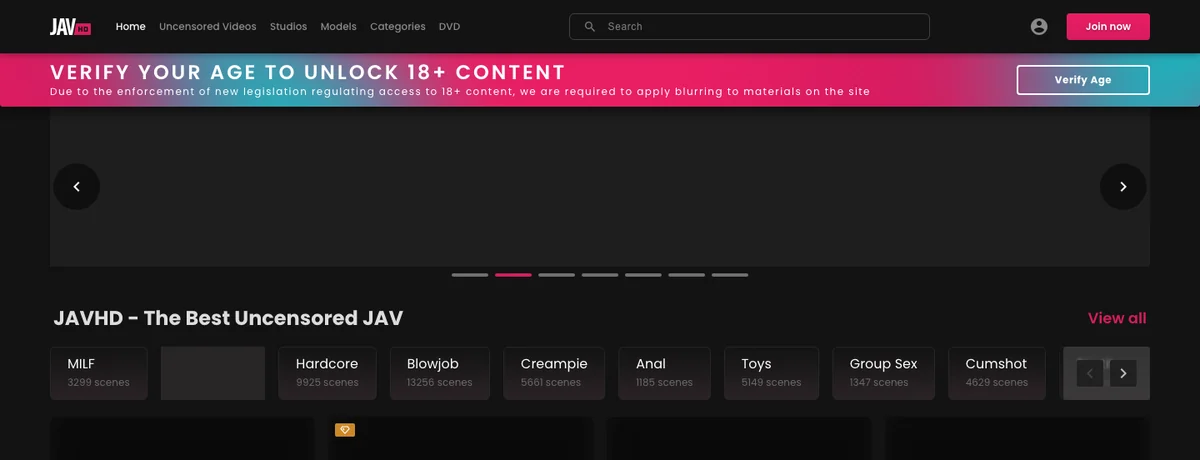JAVHD homepage, checked October 2026