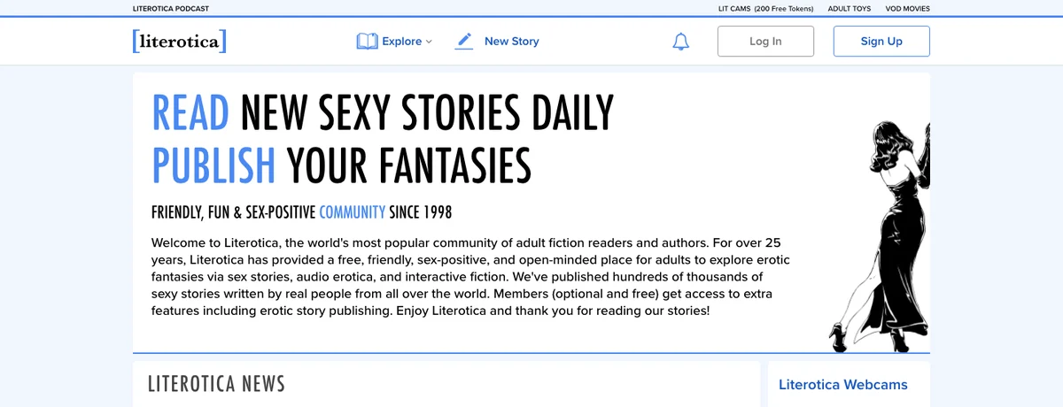 Literotica homepage, checked October 2026