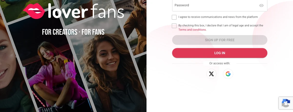 LoverFans homepage, checked October 2026