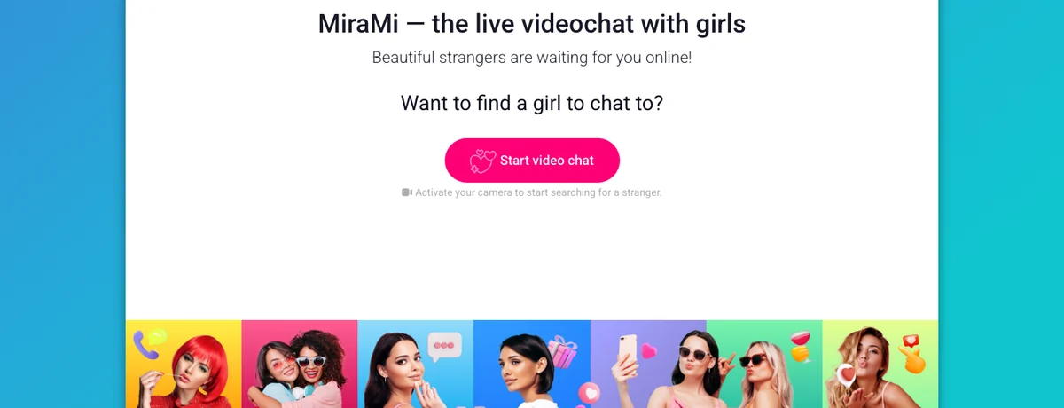 MiraMi homepage with Start video chat button, October 2026