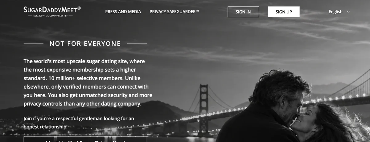 SugarDaddyMeet homepage, checked October 2026