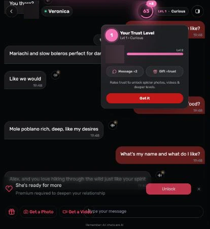 Crushi AI chat screen at the memory test with the Premium unlock banner, tested 10 Oct 2026