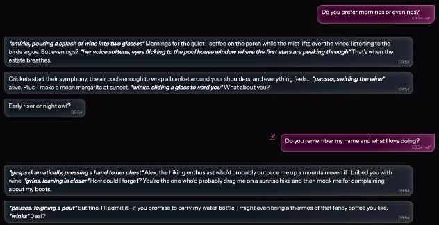Kupid AI chat screen with the memory test answer, tested 11 Oct 2026