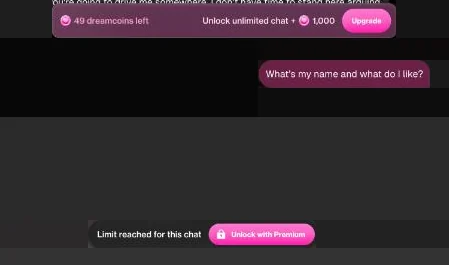 OurDream chat screen at the 'Limit reached for this chat' wall, tested 10 Oct 2026