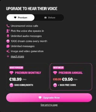 OurDream Premium upgrade screen with monthly and annual prices, tested 10 Oct 2026